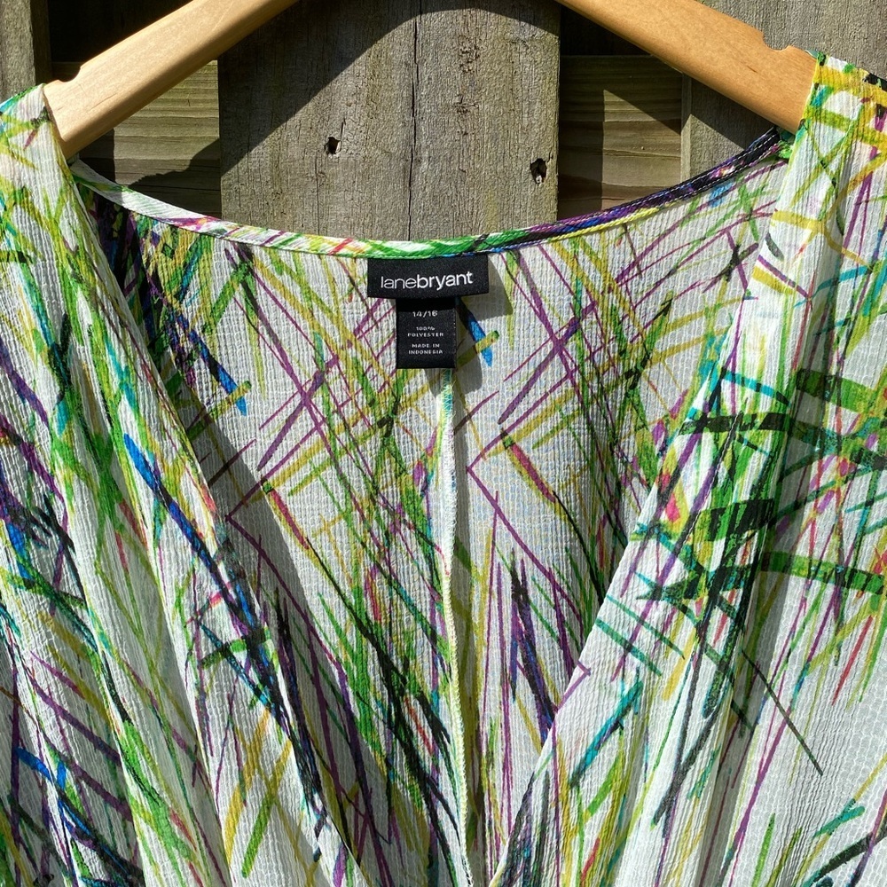 Lane Bryant Belted Kimono Butterfly Top Sheer Multicolor Colorful Grass - Picture 2 of 4